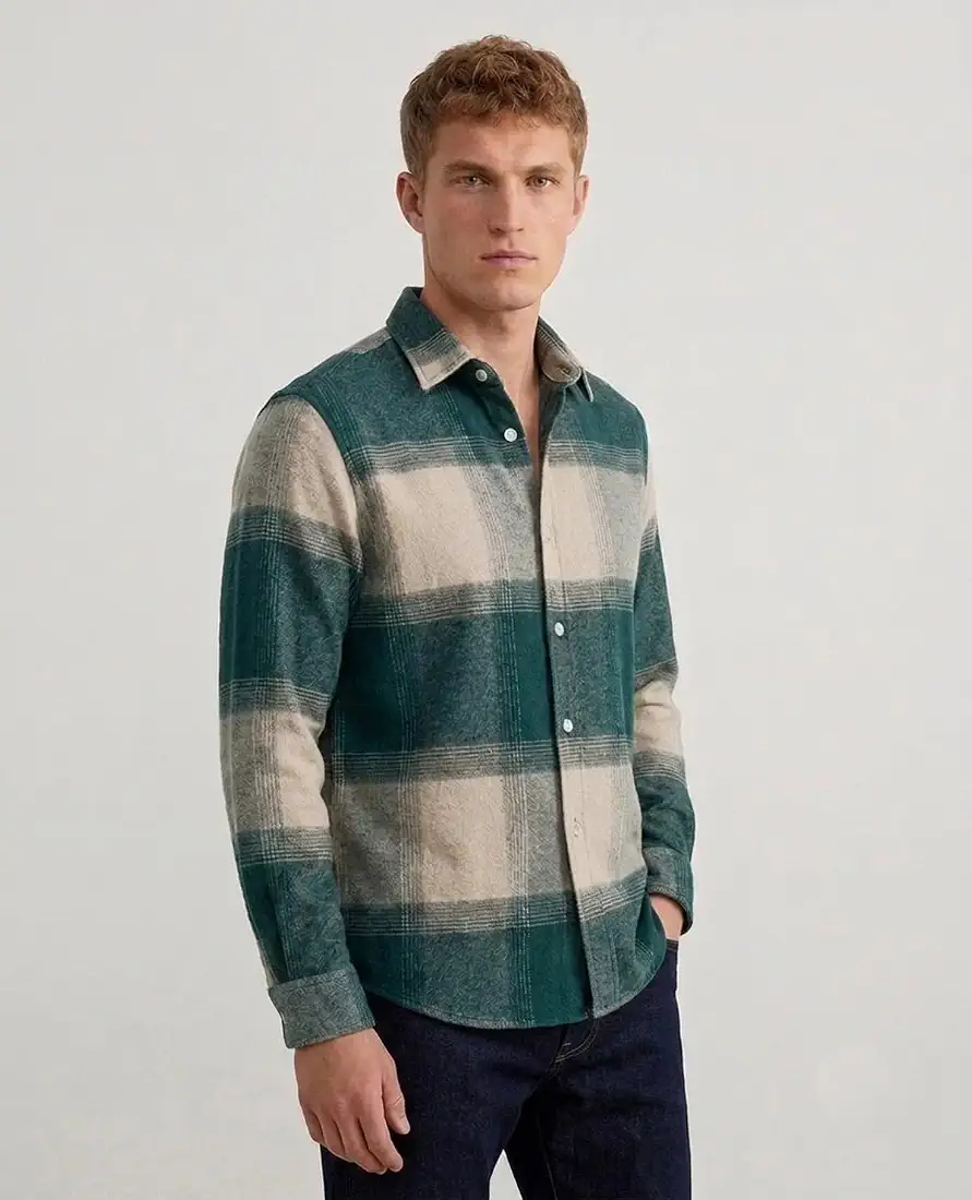 DEEMOON Men's Premium Cotton Blend Printed Checkered Shirt