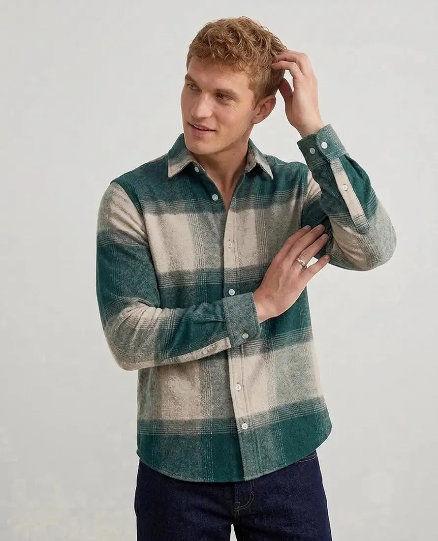 DEEMOON Men's Premium Cotton Blend Printed Checkered Shirt